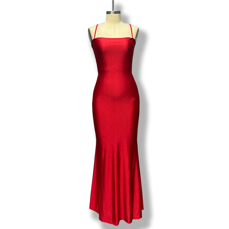 American spring new long dress backless lace-up chest wrap dress