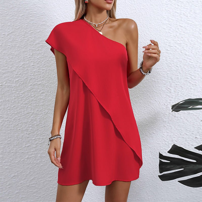 sexy fake two-piece off-shoulder dress summer vacation style sleeveless A-line midi Dress