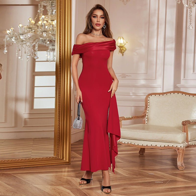 Asymmetric Neck Backless Maxi Dress for Women – Twisted Knot High Waist Bodycon Tube Top Dress, Spring 2025