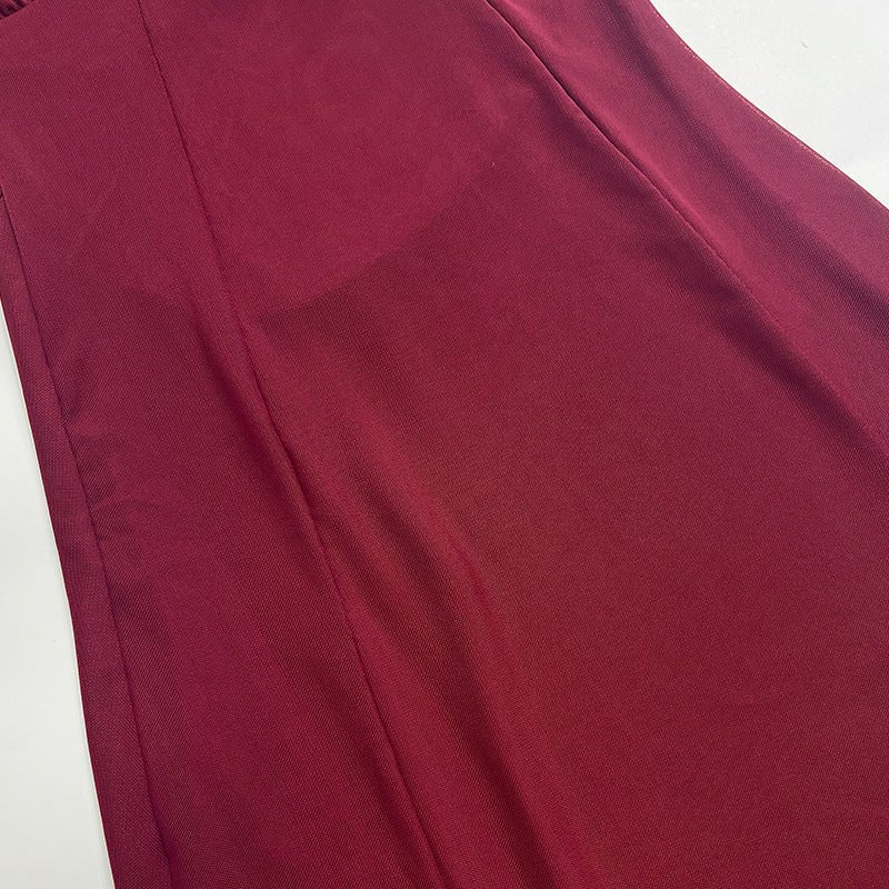 European women's halter neck slim stitching exposed backpack bodycon dress