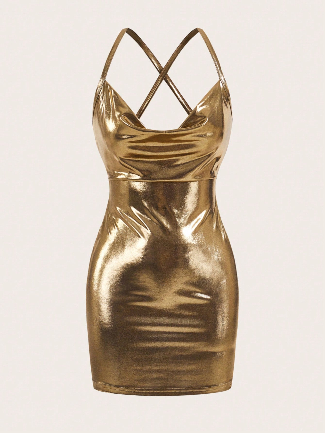 ICON Concert Outfits Ladies' Draped Neck Bodycon Mini Slip Dress With Shoulder Strap