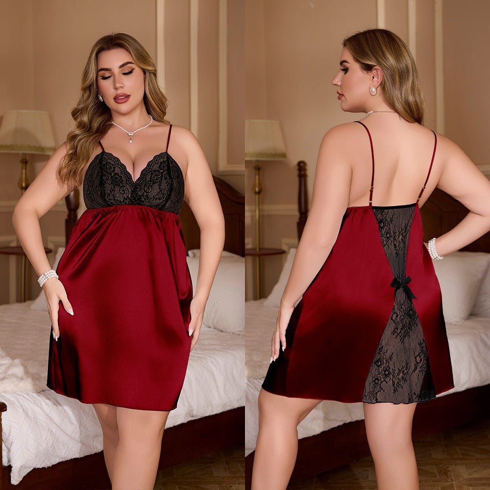 large-size nightdress women's summer backless sexy lace splicing short women's suspender skirt