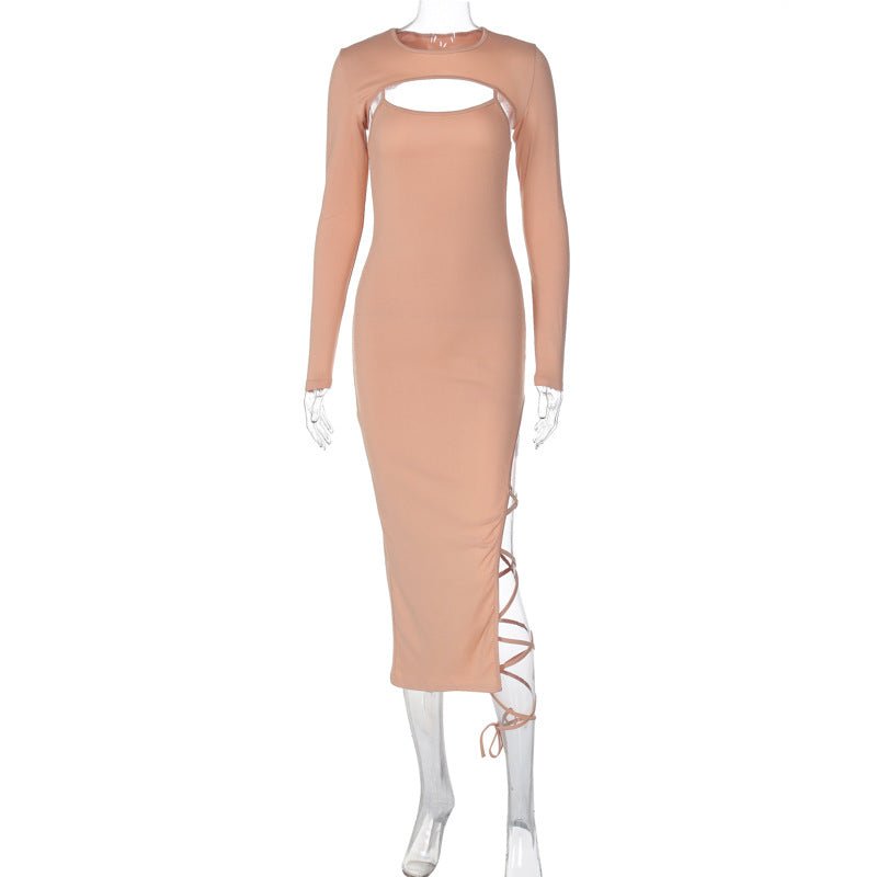 Long-sleeved shawl straps sxy sling slit bodycon dress