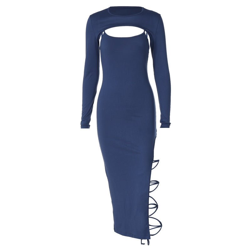 Long-sleeved shawl straps sxy sling slit bodycon dress