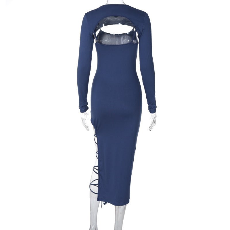 Long-sleeved shawl straps sxy sling slit bodycon dress