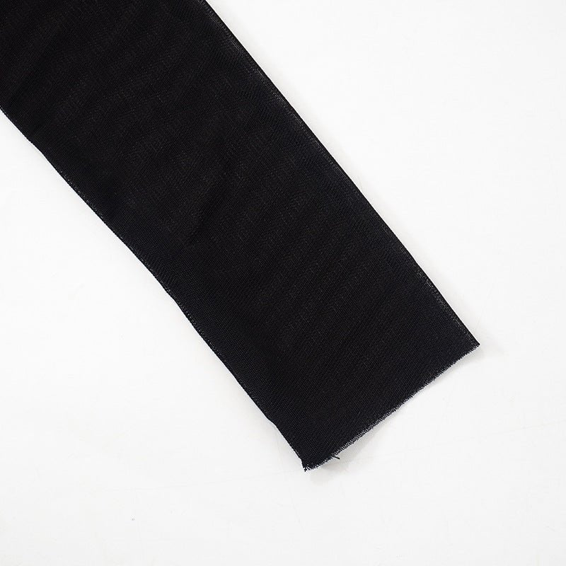 Mesh splicing finger sleeve long sleeve high collar slim bodycon long dress