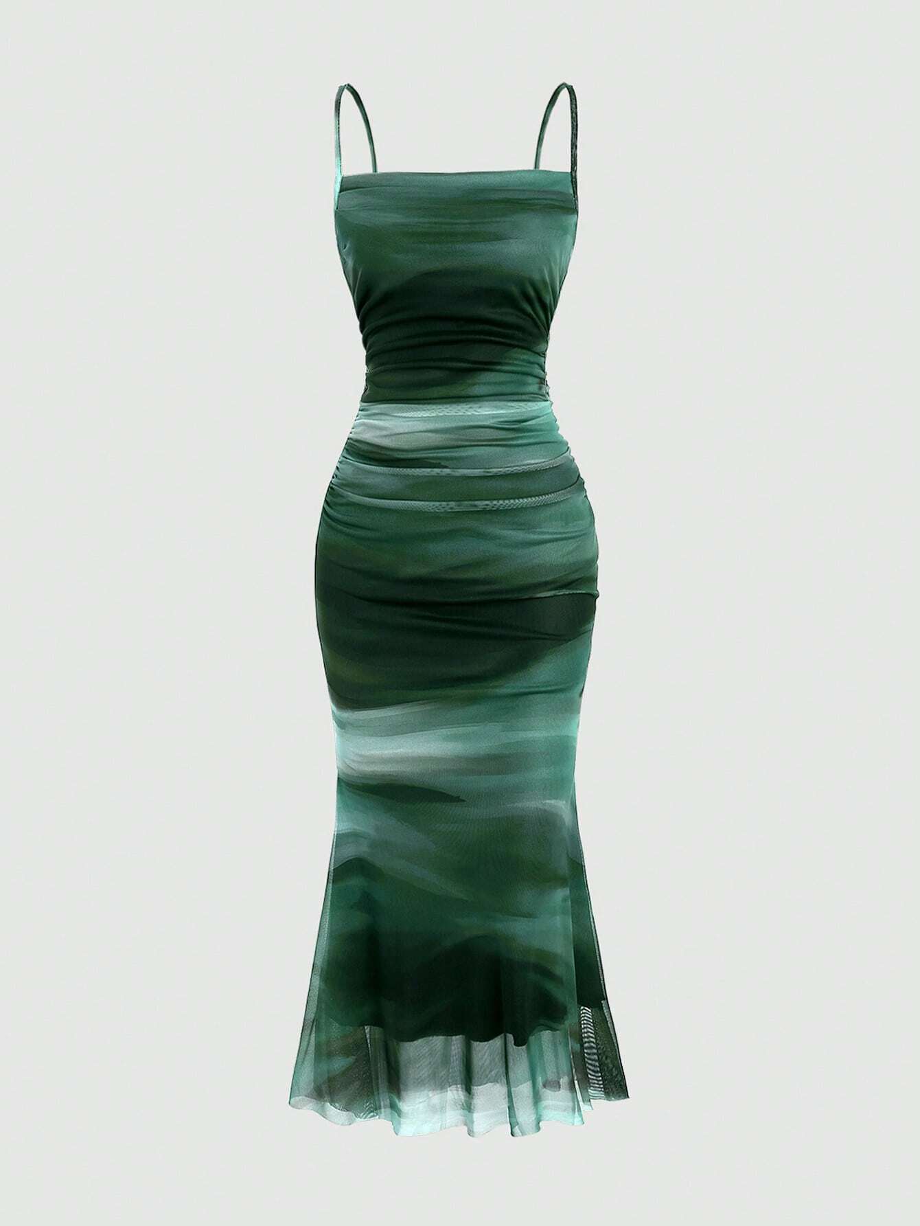 MOD Summer Tie Dye Ombre Mesh Pleated Empire Waist Mermaid Hem Cami Dress