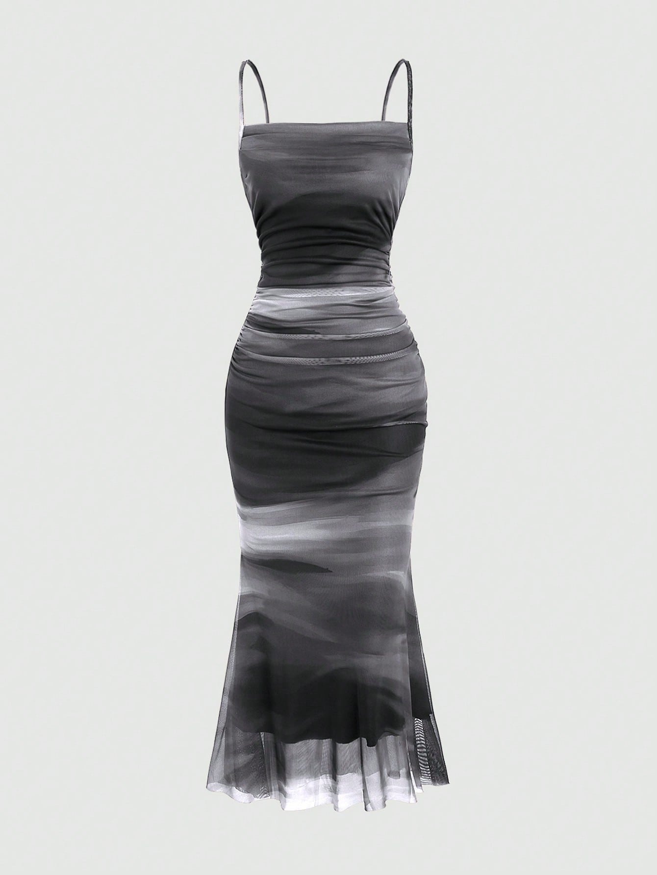 MOD Summer Tie Dye Ombre Mesh Pleated Empire Waist Mermaid Hem Cami Dress