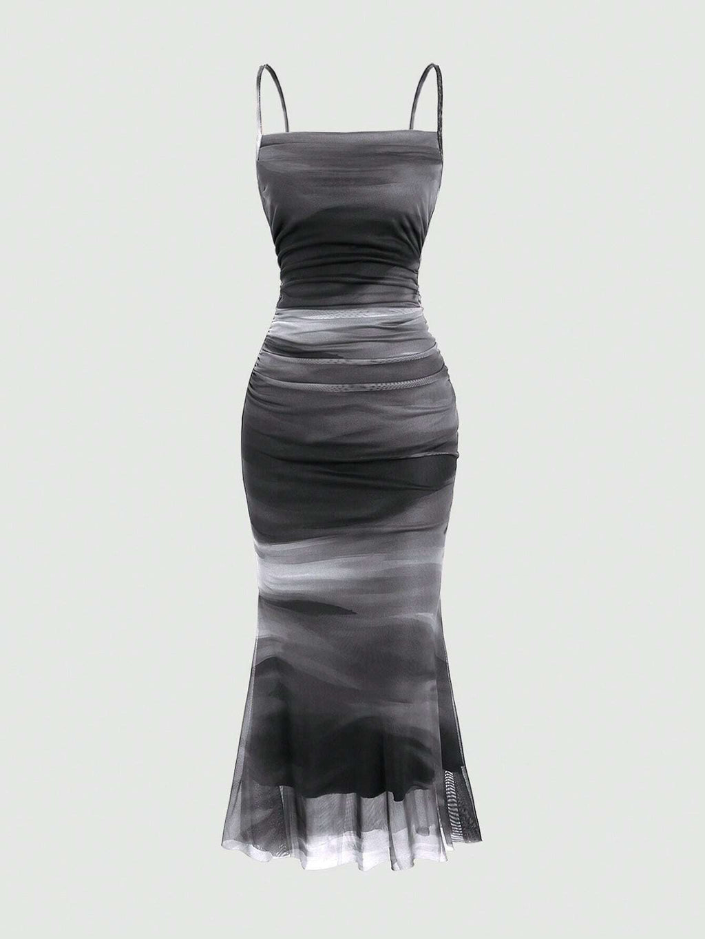 MOD Summer Tie Dye Ombre Mesh Pleated Empire Waist Mermaid Hem Cami Dress