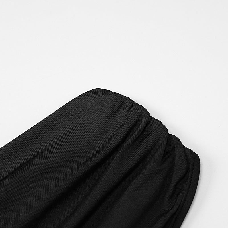 New style oblique shoulder solid color slit sleeveless party dress