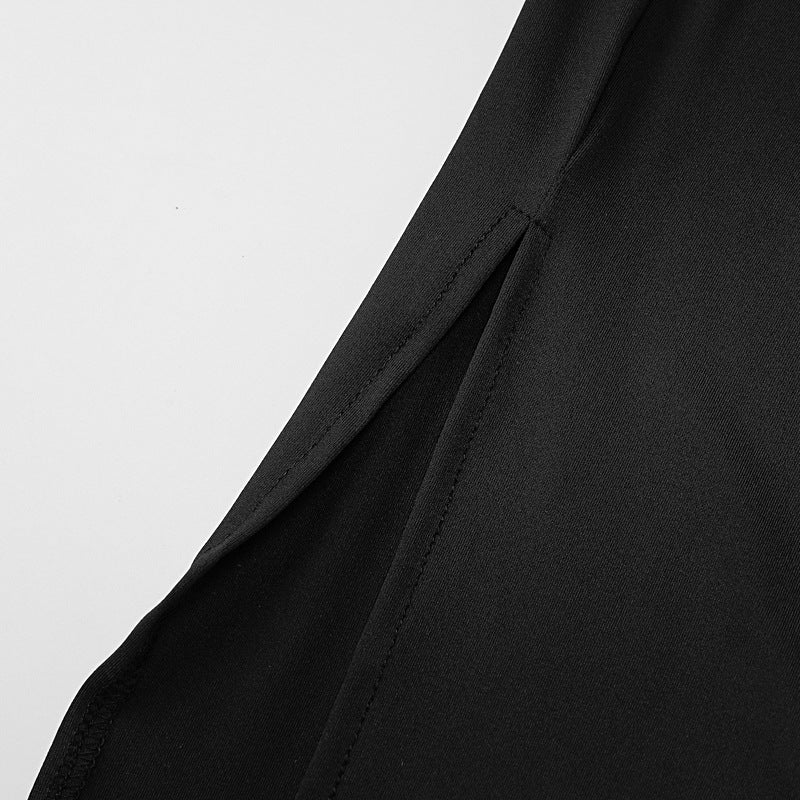 New style oblique shoulder solid color slit sleeveless party dress