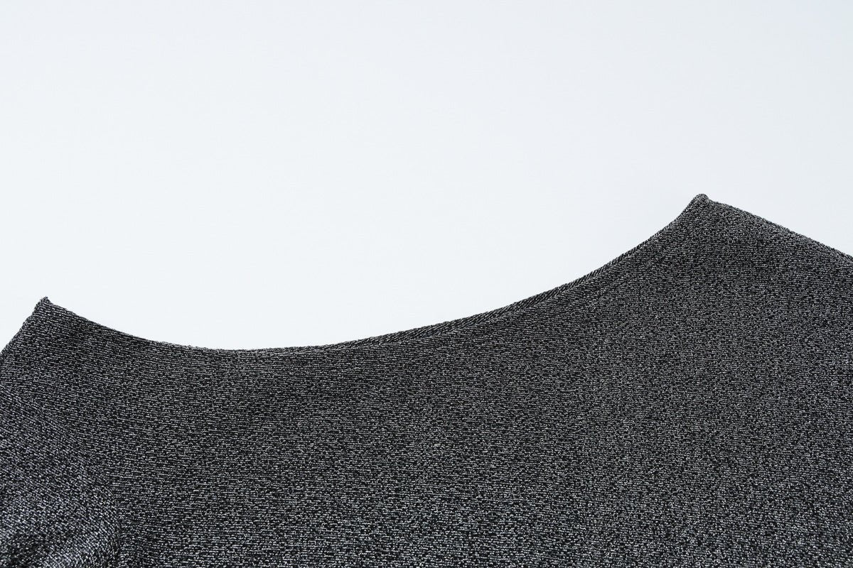 Oblique collar off-shoulder long sleeve composite bright silk fabric waist slimming bodycon dress