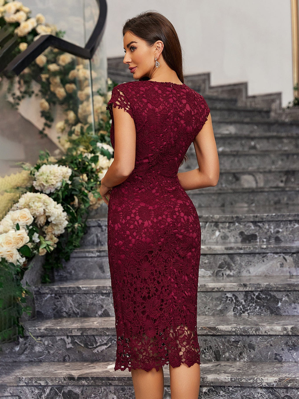 Pencil skirt sexy slim water volume lace hip bodycon dress