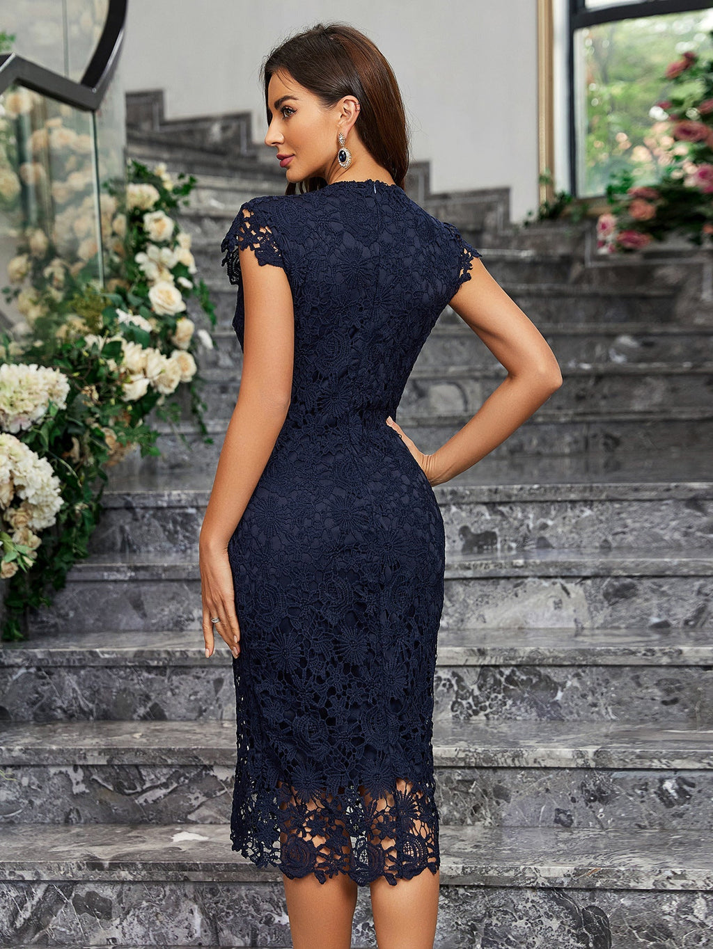 Pencil skirt sexy slim water volume lace hip bodycon dress