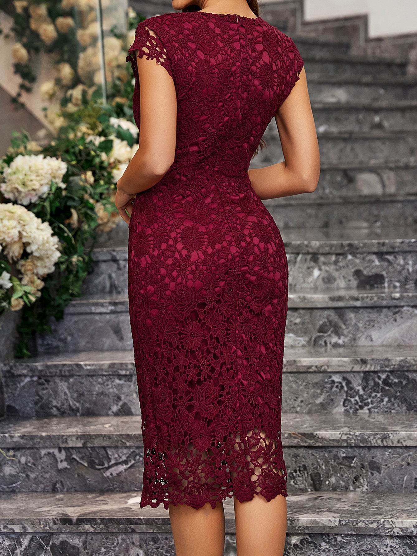 Pencil skirt sexy slim water volume lace hip bodycon dress