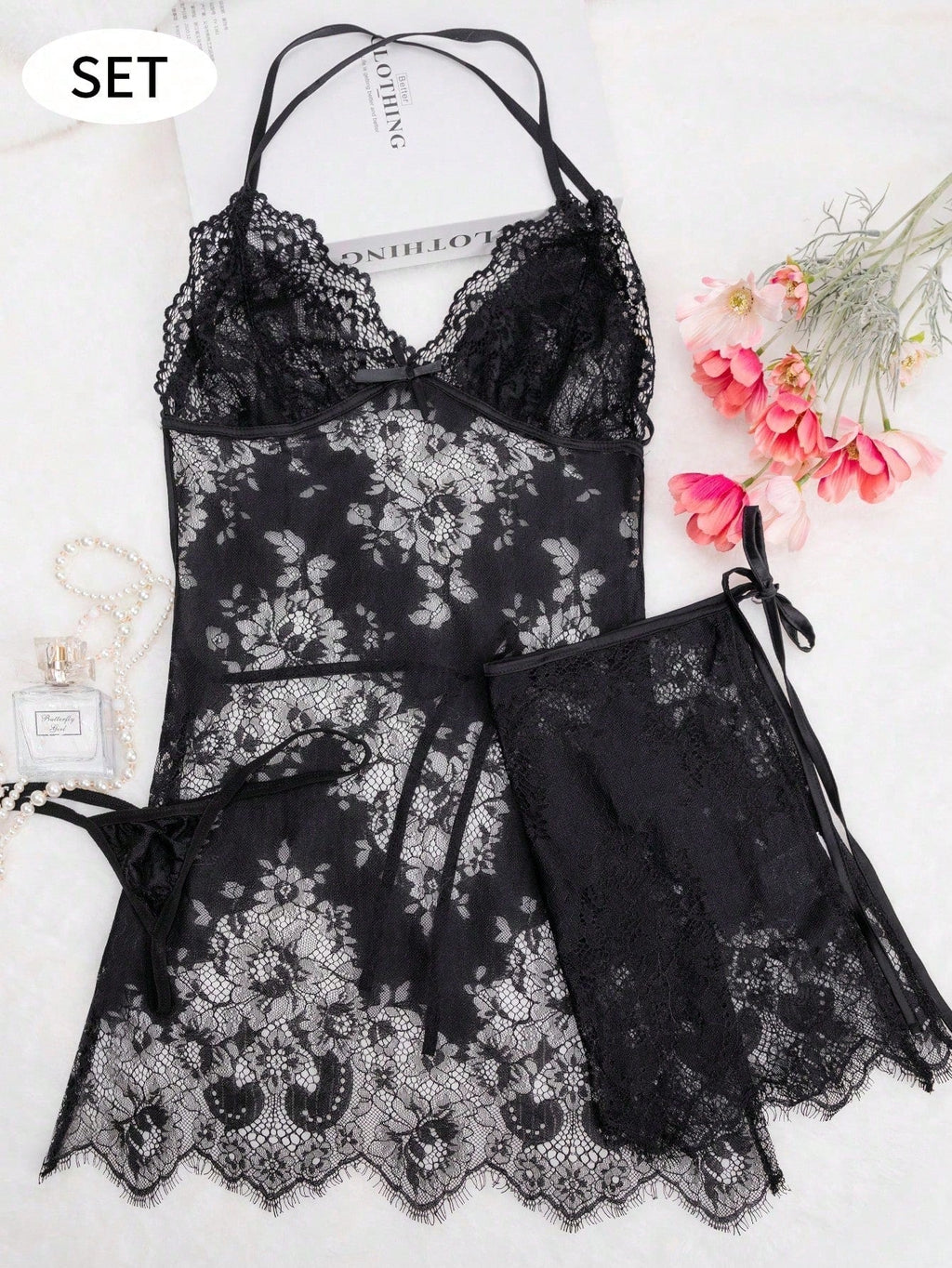Sheer Lace Nightgown Lingerie Set