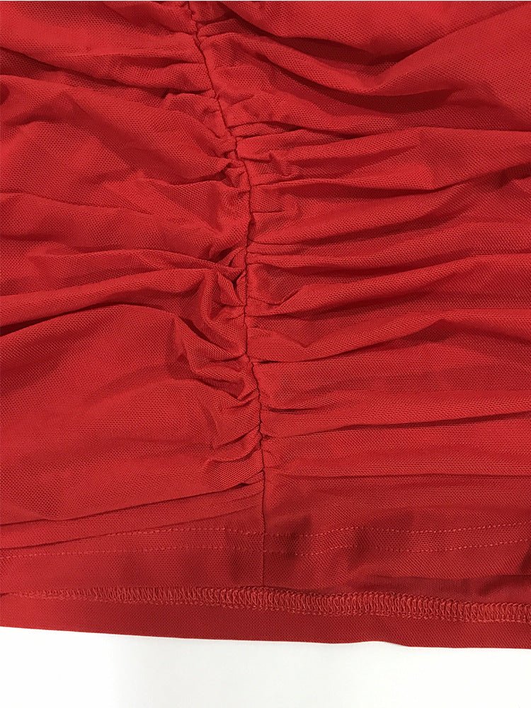 Women's evening dress banquet exclusive tube top pleated slim fishbone waist dress