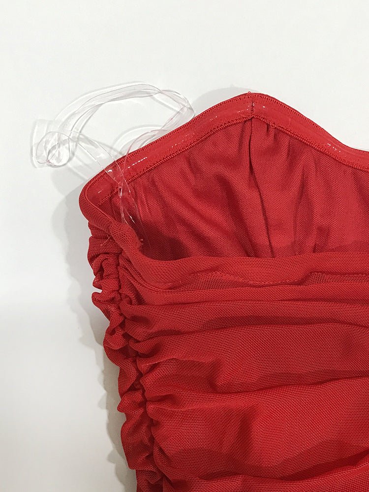 Women's evening dress banquet exclusive tube top pleated slim fishbone waist dress