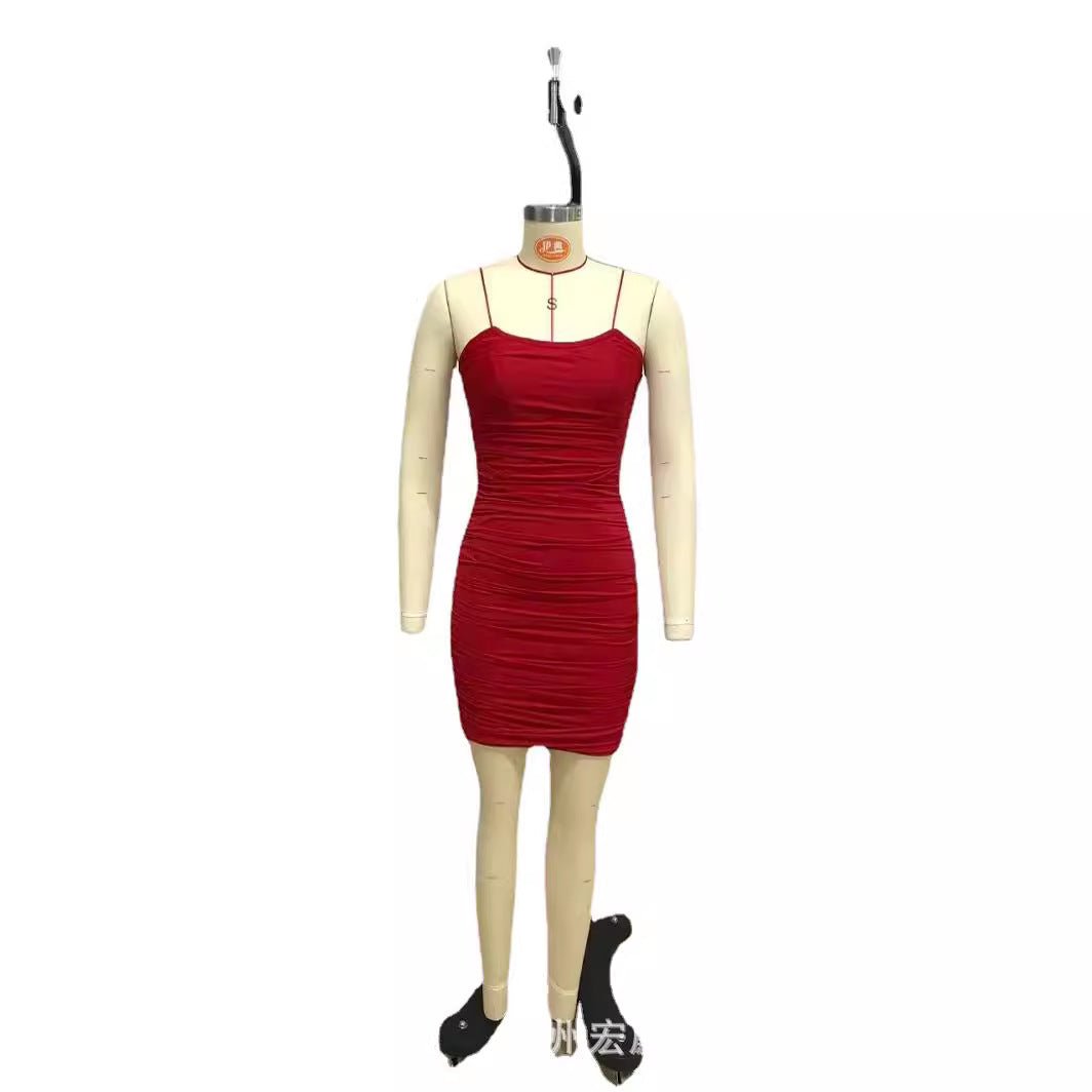 Women's evening dress banquet exclusive tube top pleated slim fishbone waist dress