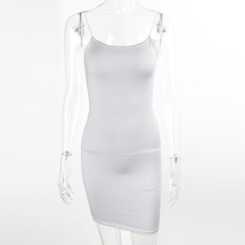 Women's Slim Sxy Suspender Dress Diamond Chain Bodycon Dress