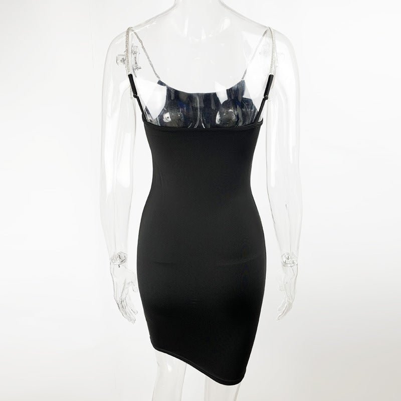 Women's Slim Sxy Suspender Dress Diamond Chain Bodycon Dress