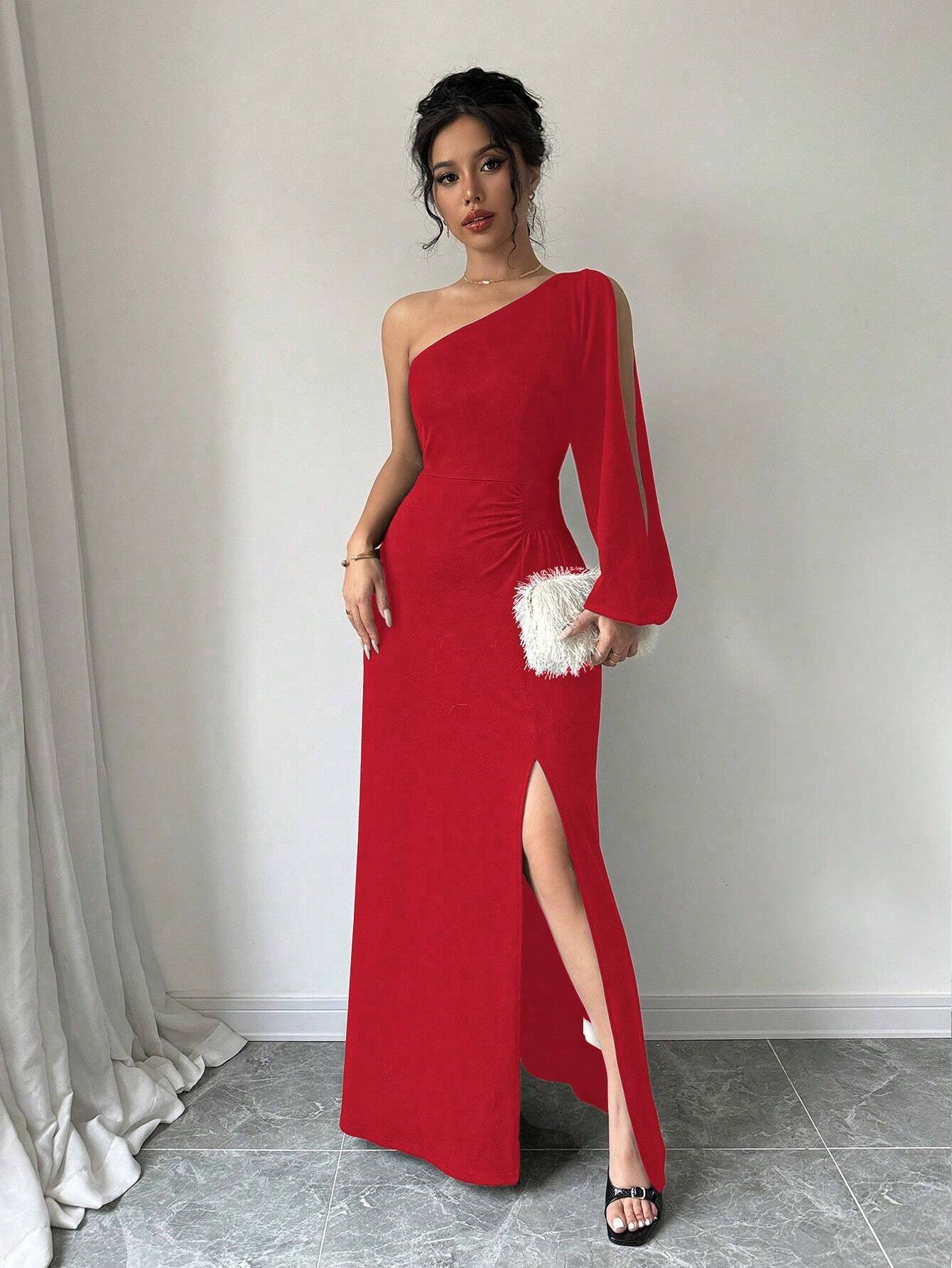 Women's Solid Color Simple Daily Asymmetrical Neck Dress