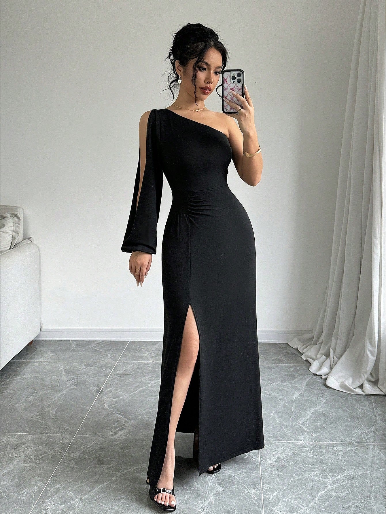 Women's Solid Color Simple Daily Asymmetrical Neck Dress