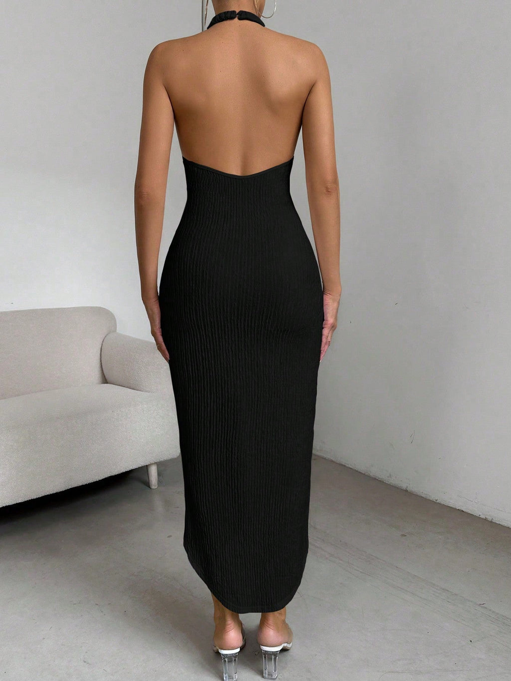 Women's Solid Color Simple Halter Neck Sleeveless Dress