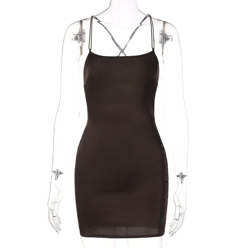 Women's summer new nightclub dress satin one-shoulder sexy backpack bodycon dress